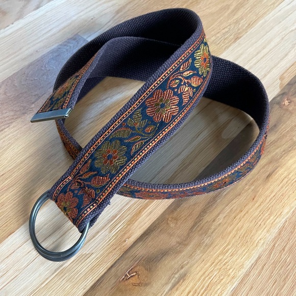 canvas & embroidered adjustable ring belt guitar strap style boho vibe - Picture 2 of 8